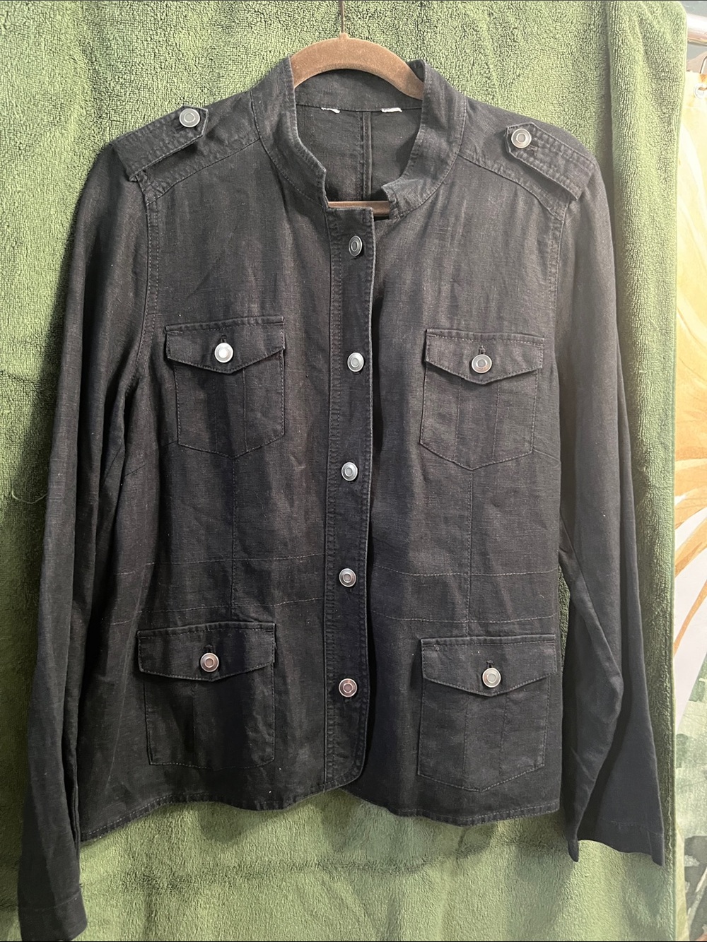 Black Military-Style Linen Women's Jacket